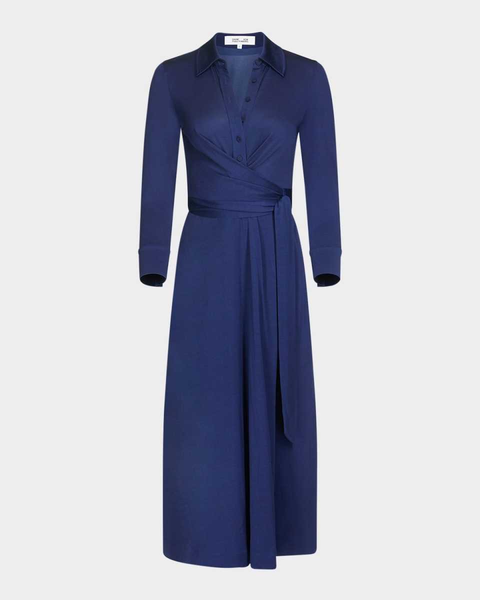 Sana 3/4-Sleeve Midi Wrap Shirtdress
